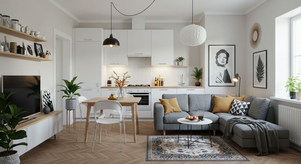 Small Apartment neutral colors living room